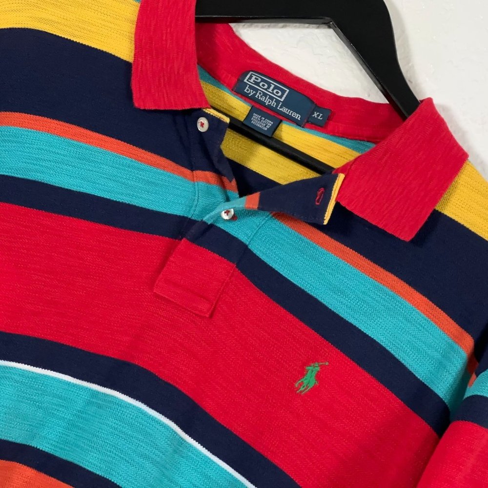Polo Ralph Lauren Vintage Multicolor Stripe Texture Knit Pullover Shirt Men's XL